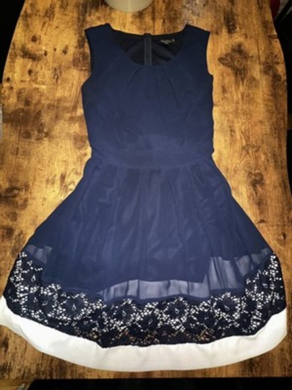 Papillon Navy Blue Fit & Flare Dress with Lace Hem